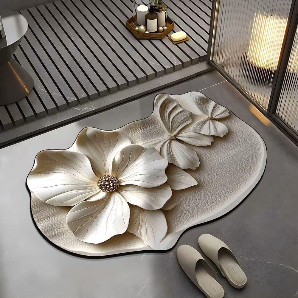 Colorful Butterfly & Flower Non-Slip Bathroom Mat - Stain-Resistant, Water-Absorbing, Easy to Clean.