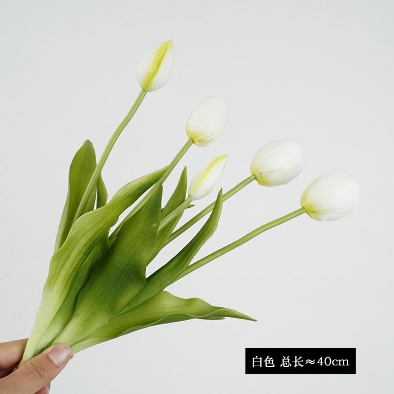Simulation 5 sticks tied soft silicone tulip fake flower living room tabletop ornament decorative fake flower