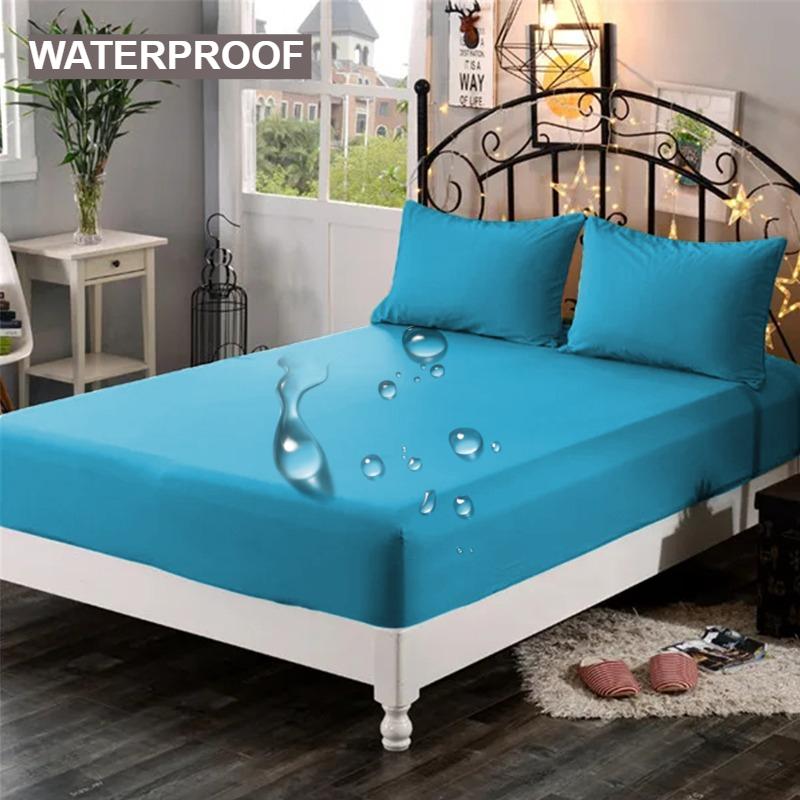 1pc Waterproof High-grade Reactive Dyed Thick Fabric Fitted Sheet Elastic Available in A Variety of Sizes,Soft Bed Sheet,Write,grey,black,120/140/160