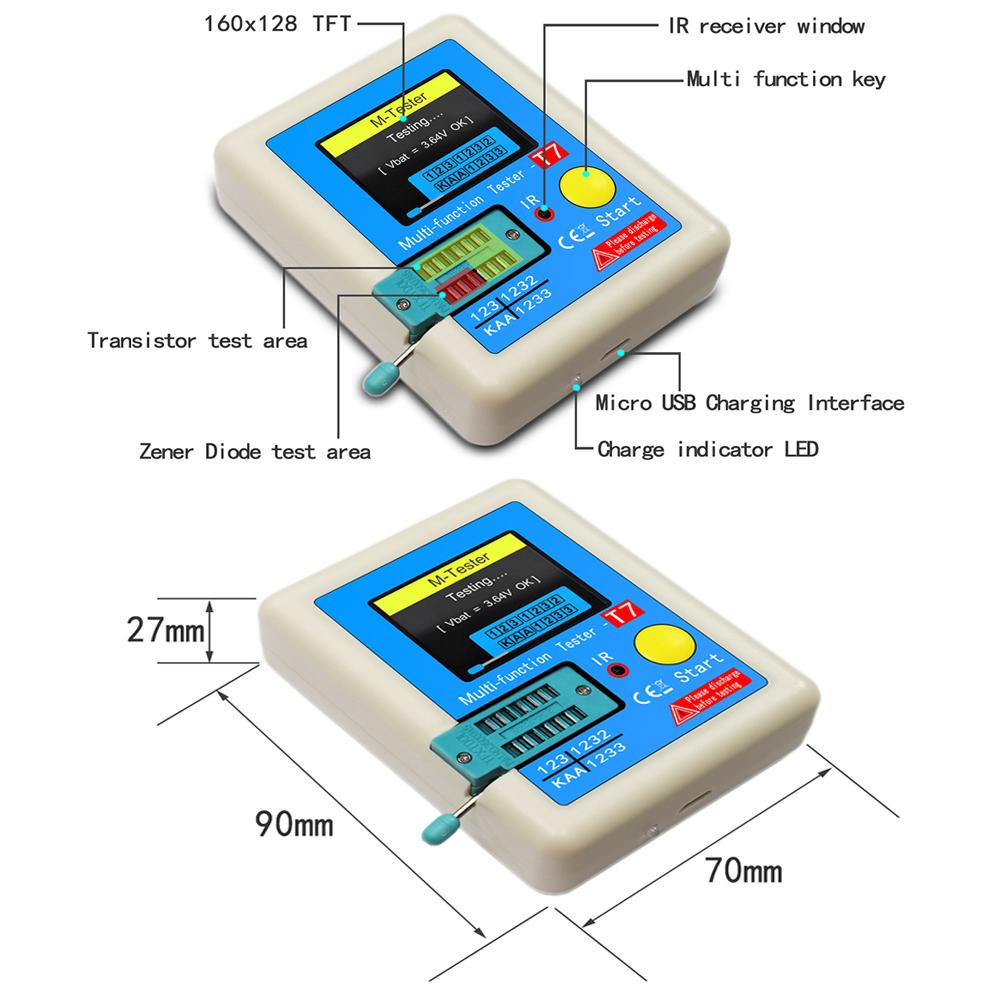 LCR-TC1 LCR-T7 Transistor Tester Multimeter Colorful Display TFT For Diode Triode MOS/PNP/NPN Capacitor Resistor Transistor