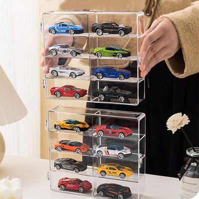 Boîte d'exposition de voiture en acrylique 1:64 Boîtes de rangement transparentes à 8 compartiments pour voitures miniatures Hot Wheels