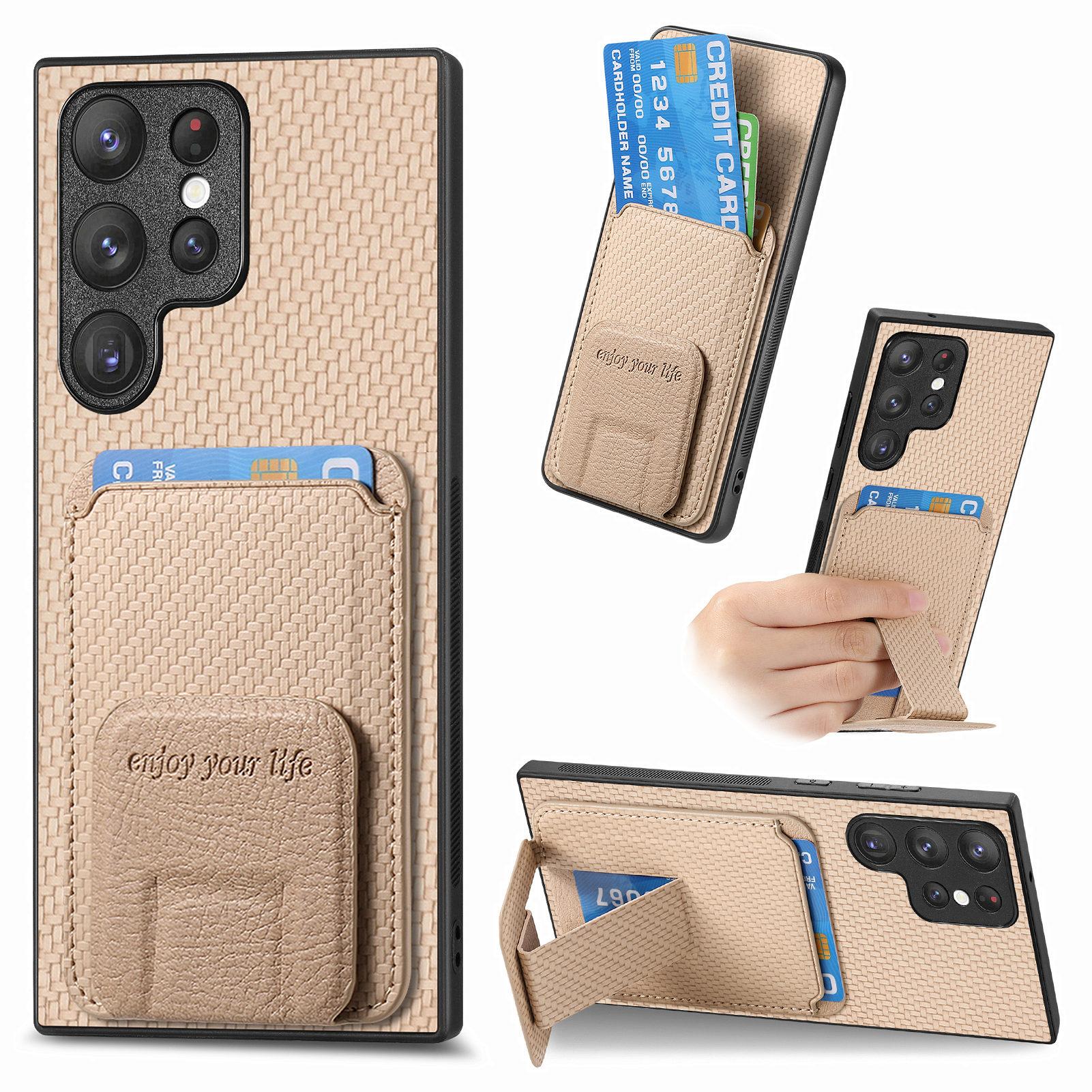 

Чехол для Samsung Galaxy S25 Ultra с держателем для карт, текстура углеродного волокна, кожаное покрытие, ТПУ, чехол для телефона D