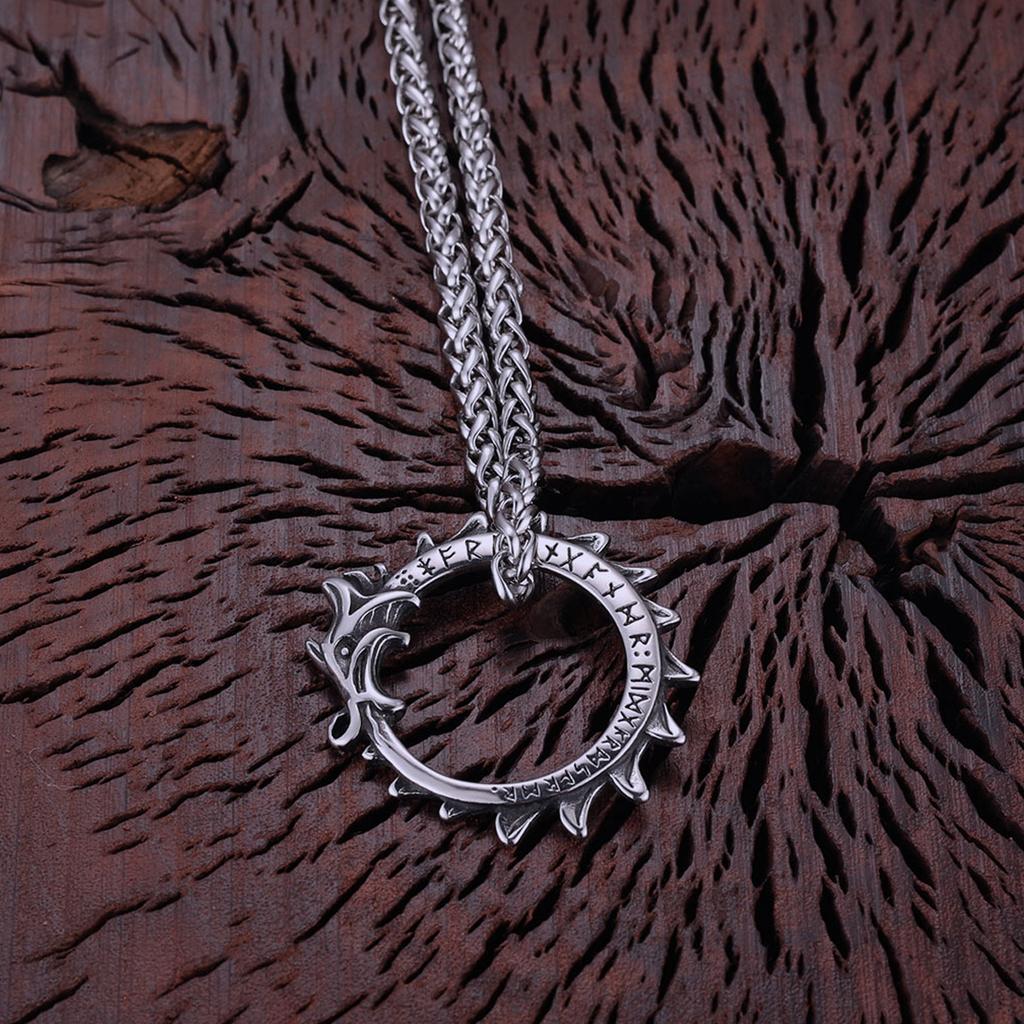Stainless Steel Unique Vikings Dragon Ouroboros Necklace Men Punk Hip Hop Nordic Mythology Snake Self-devourer Amulet Jewelry