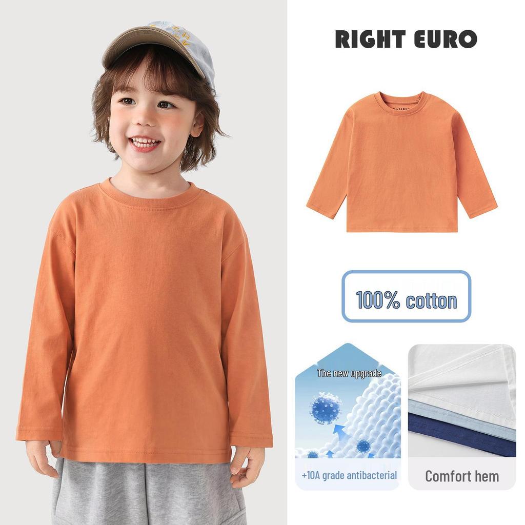Europäisches Jungen Langarm T-Shirt aus reiner Baumwolle - Frühling/Herbst 2026 Trendiges Basisshirt für ältere Kinder.