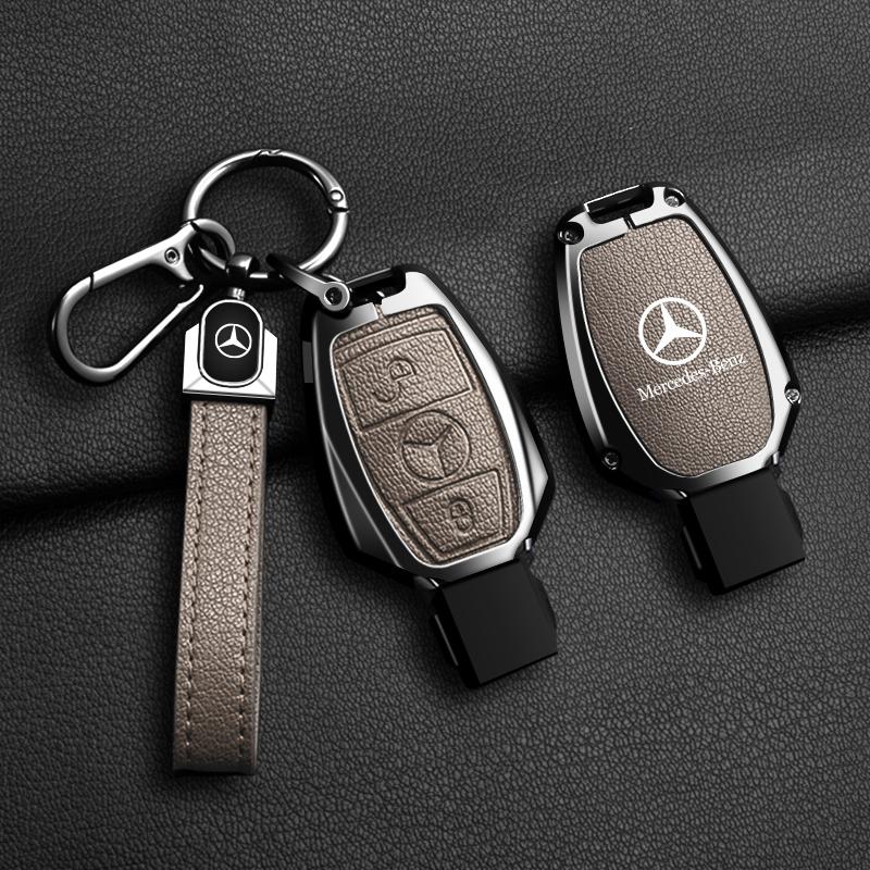 2025 Hot Car Sticker Zinc Alloy Leather Car Key Case Cover Holder Shell Protector For Mercedes Benz A B C S Class AMG GLA CLA GL