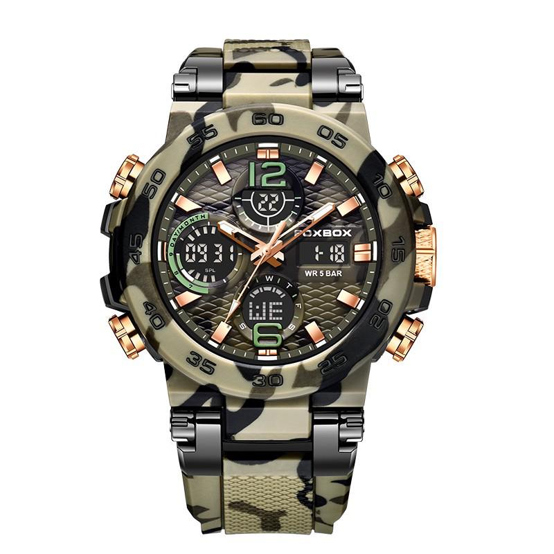 Men's Dual Display Waterproof Silicone Sport Watch with Calendar & Luminous Features
