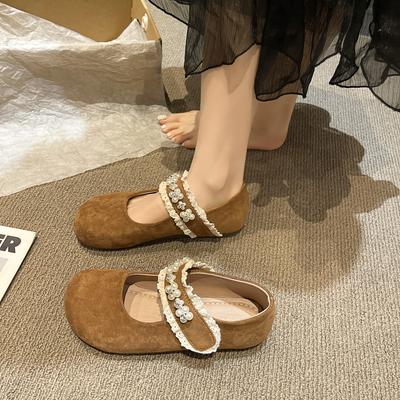 Versatile Round Head Shallow Mouth Rhinestone Flat-soled Single Shoes Women's 2025 New Spring and Autumn Skirt Retro Soft-soled Mary Jane Shoes