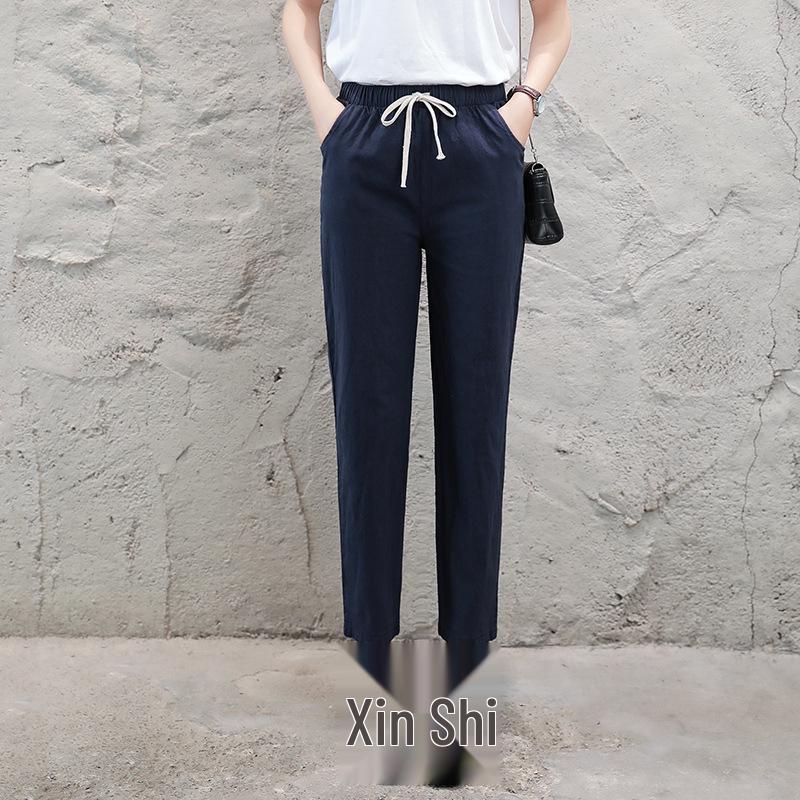 Women's Plus Size Cotton Harem Pants - Spring/Summer Solid Color, Nine-Point Length, Loose Casual Fit