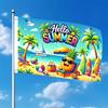 2D Flat, Single Large Flag Hello Summer Cute Pineapple On Beach with Palm Trees and Surfboards 2D Flat Printing Festival Celebration Design Single-sid