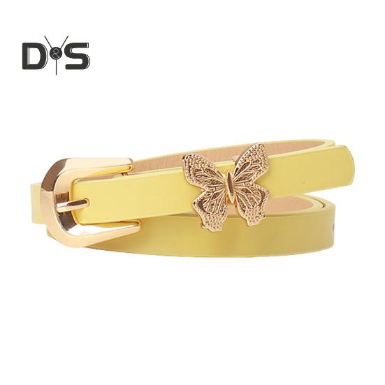 

Женский ремень с металлическими бабочками, декор в виде нескольких отверстий, регулируемая длина, искусственная кожа, уличный стиль, однотонный ремень светло-желтого