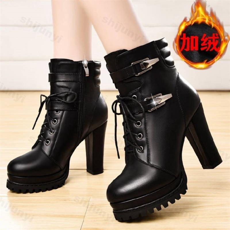 Fashion Autumn Women's Ankle Boots New Retro British Platform Short Boots High-quality Fashion Retro Buckle High Heels Botas Para Mujer