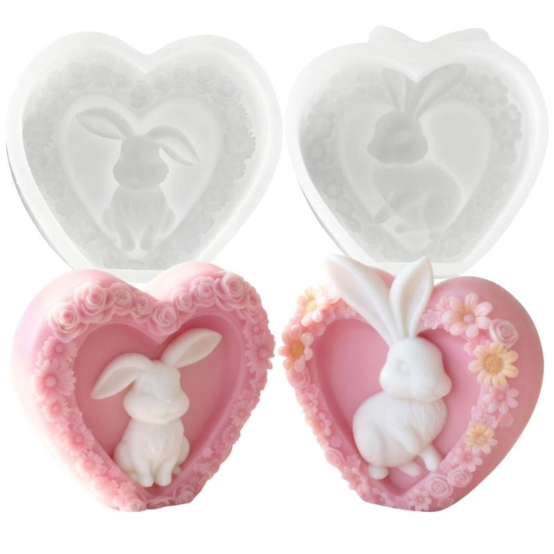 Heart Rabbit Silicone Molds for Candle Soap Chocolate Cake Decoration Multipurpose Silicone Candle Mould for Epoxy Resin