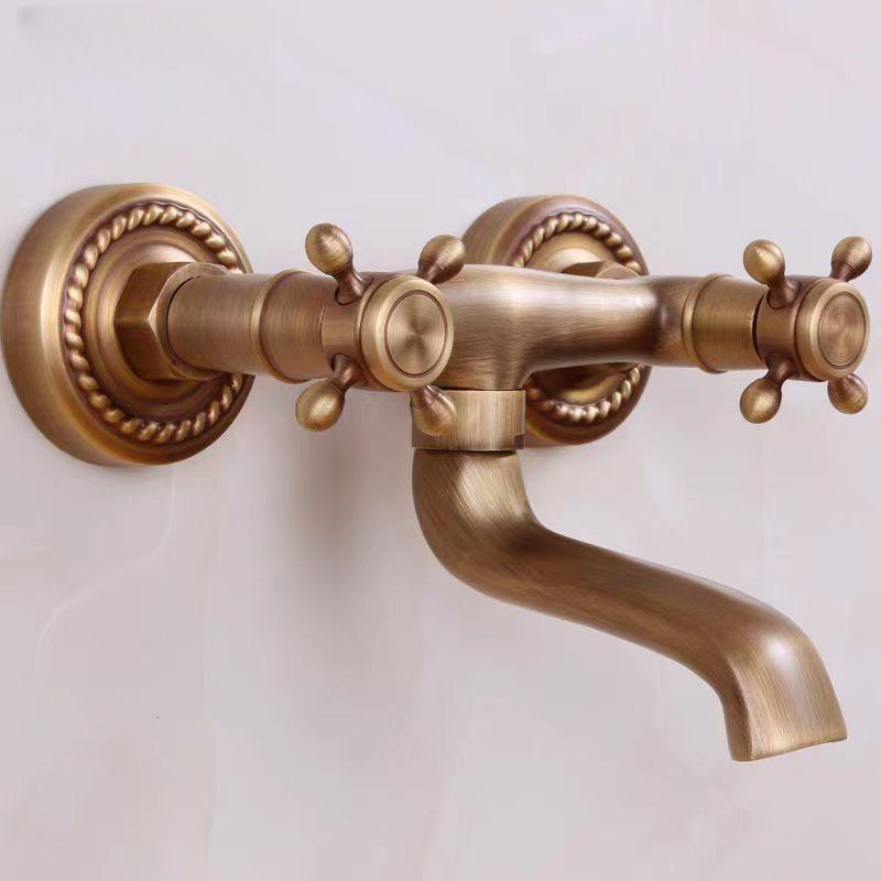 Retro Copper Bathtub Faucet, Wall Mounted Bathroom Faucet, Hot and Cold Water Bathtub Faucet with Double Handle