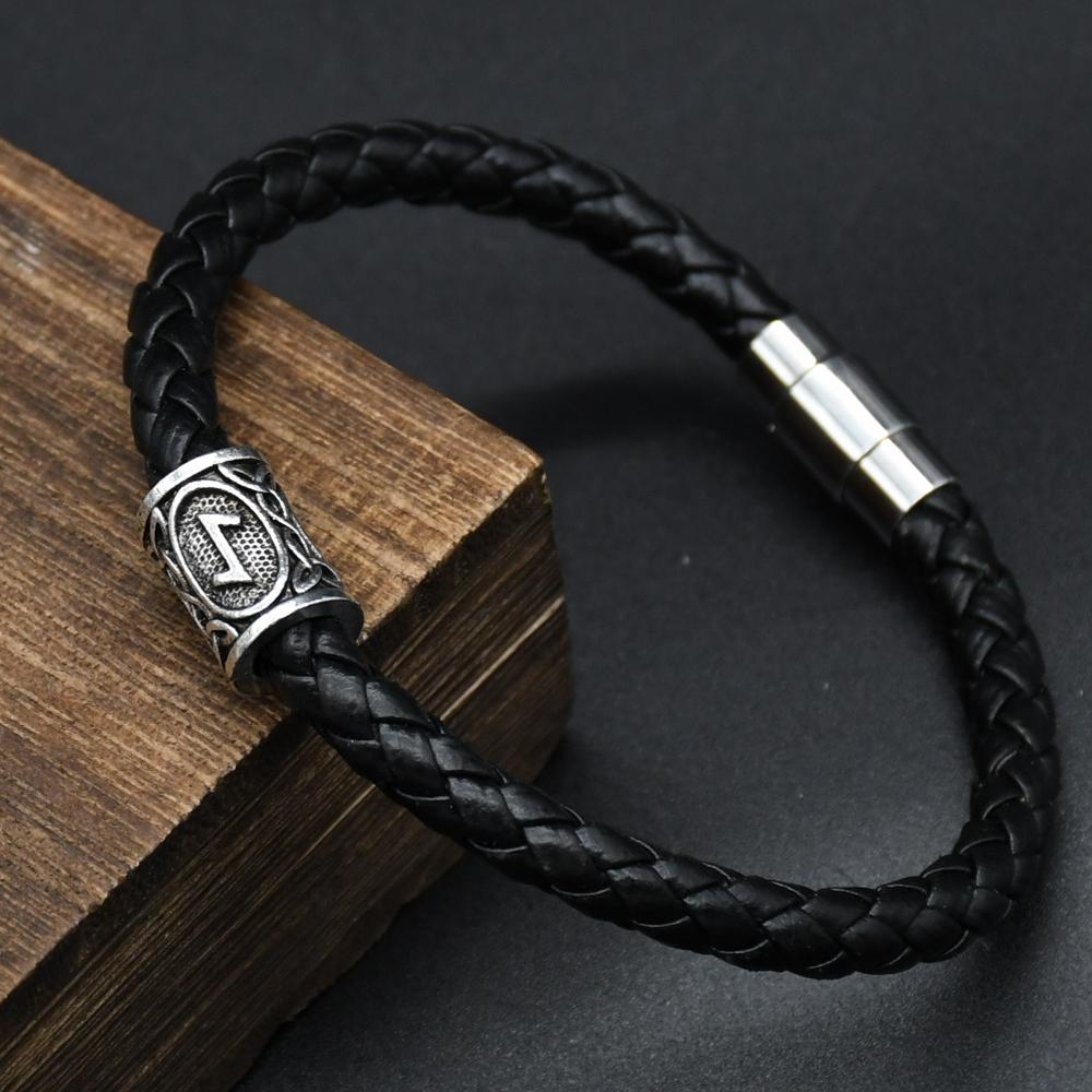 Men Leather Viking Bracelets Rune Charms Beads Valknut Amulet DIY Bracelets Bangles Jewelry
