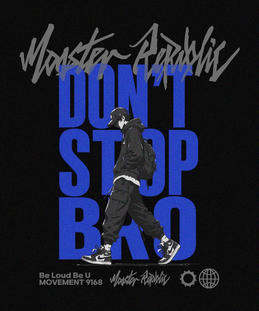 MONSTER REPUBLIC Don'T Stop Bro Blue T-Shirt Black_9168