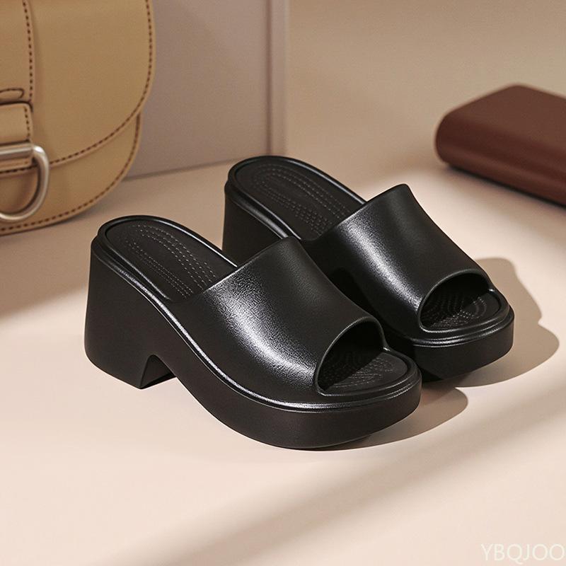 Ladies thick soled Slippers Summer Vacation beach Slipper Trendy open toed one-piece slippers Casual round head women s shoes 36-37