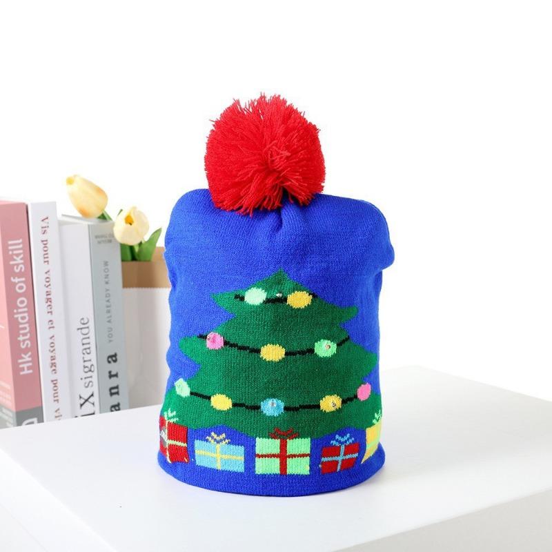 Christmas Decorations Flanged Ball Knitted Hat ED Light Hat Adult Children's Hat, Children's Glowing Christmas Hat