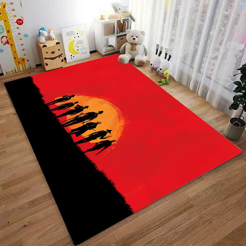 Wild West Silhouette Rug with Sunset Background Suitable for use as an anti-slip game mat for living room and bedroom sofas