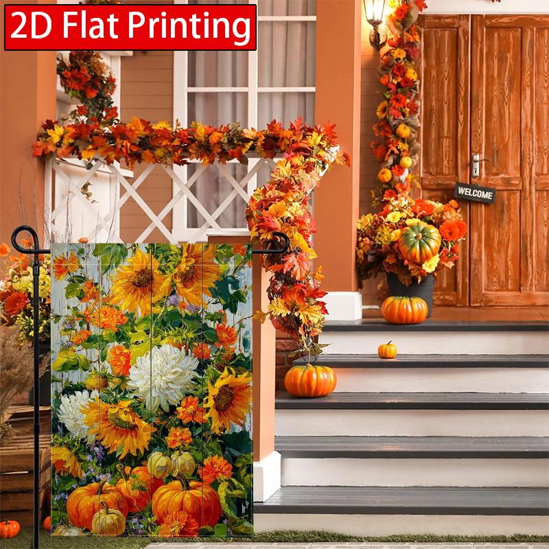 Sunflowers Autumn Thanksgiving Pumpkin Garden Flag_3-28x40 Inch Outdoor Garden Flag Double-sided Home Decoration Courtyard Decoration Outdoor Decorati