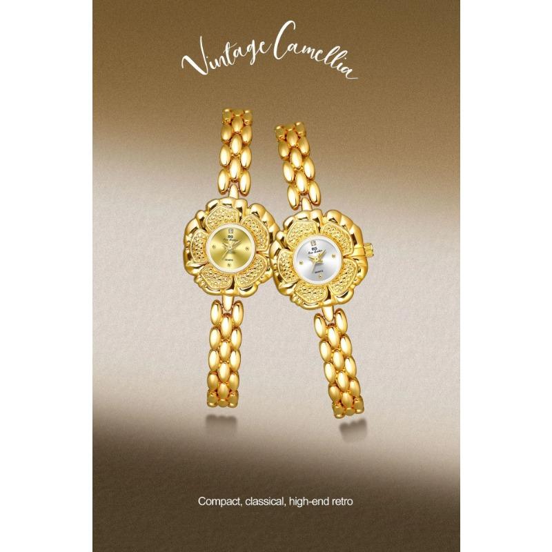 Women's Watch Brand Light Luxury Medieval Gold Camellia Bracelet Wristwatch Waterproof Ladies Fashion Quartz Watches Gift