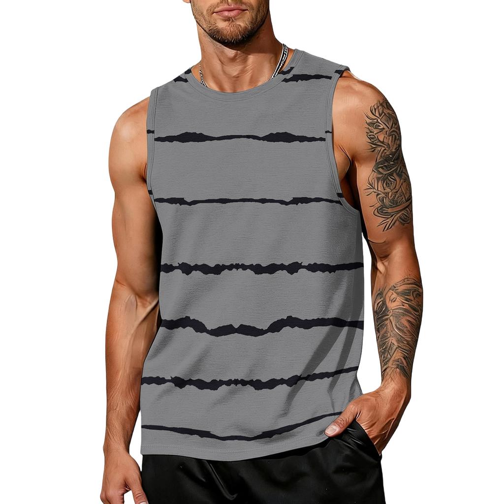 Men's casual trend striped printed vest - Men's sporty breathable sleeveless top