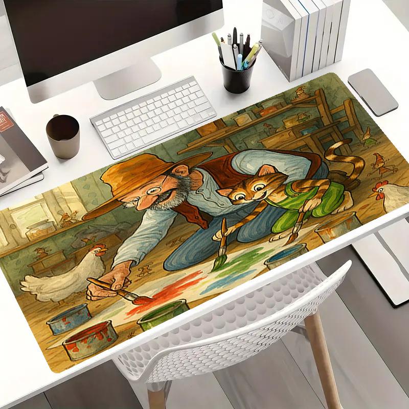 Pettson and Findus Theme Mouse Pad, Non Slip Rubber Base, Multifunctional Office & Home Decor, Perfect for Workspace Personalization.