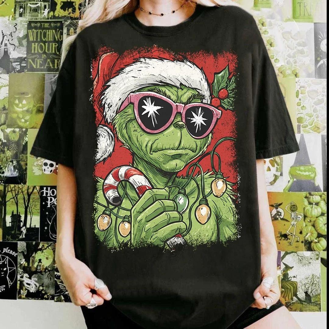 Vintage Grinch Christmas Lights shirt Merry Grinchmas Unisex Tee M