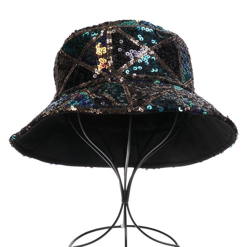 Women Bucket Hat Fishing Cap Sequin Hip-hop Festival Glitter Bling Wide Brim