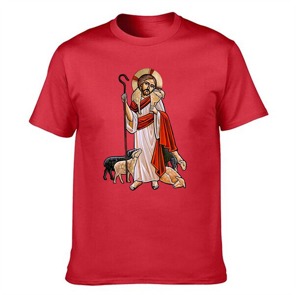 Unisexs Cotton TShirt Jesus The Good Shepherd Graphic Print Religious Christian Casual Tee Top