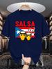 Unisex Crew Neck Tee Salsa Drum Puerto Rico Flag Music Note Print Soft Cotton Loose Short Sleeve Summer Casual Male Streetwear Tops