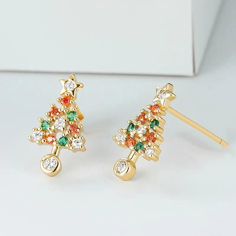 Exquisite Christmas Tree Earrings For Women, Micro-Inlaid Colorful Shiny Earrings, Fashionable And Trendy Holiday Atmosphere Gifts