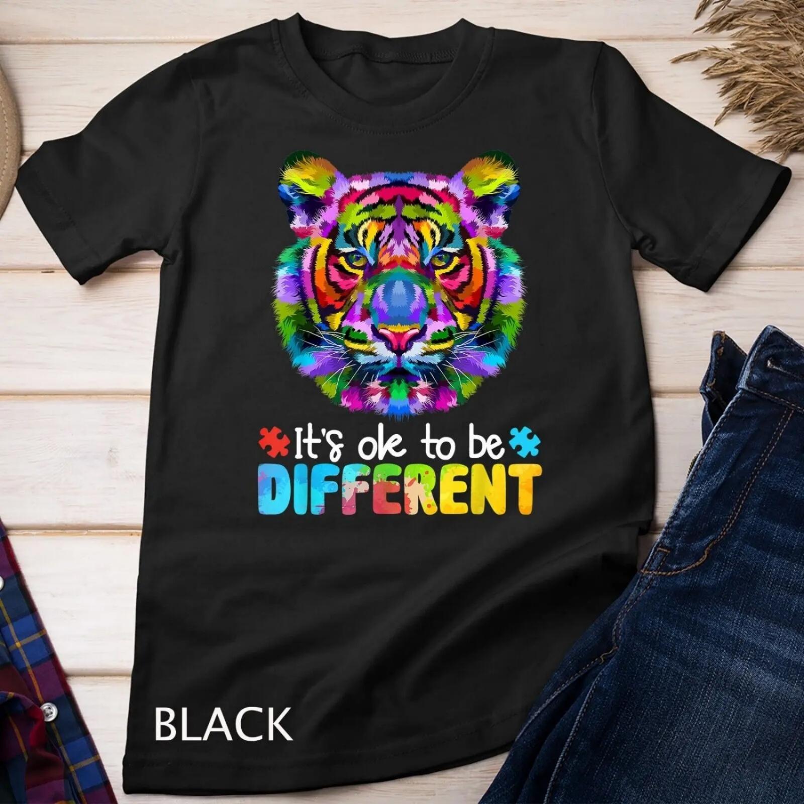 Autism Awareness Day It s OK to be different Colorful Tiger T shirt S