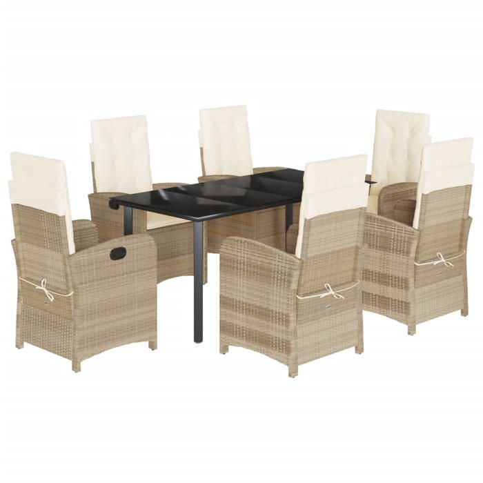 VidaXL Ensemble à Manger de Jardin avec Coussins 7 pcs, Table et Chaises avec Dossier Réglable, Meubles d'Extérieur Patio 3212385