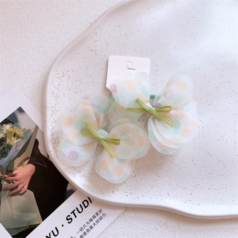Spring new bow hair ties for girls. Sweet tulle polka dot design, 3D bowknots, hair-friendly elastic bands.Perfect for ponytails