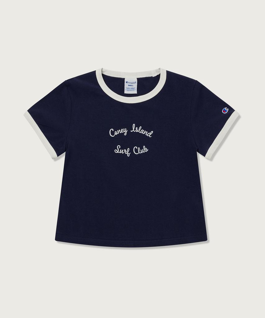 Champion Women'S Coney Island Crop Ringer T-Shirt Navy