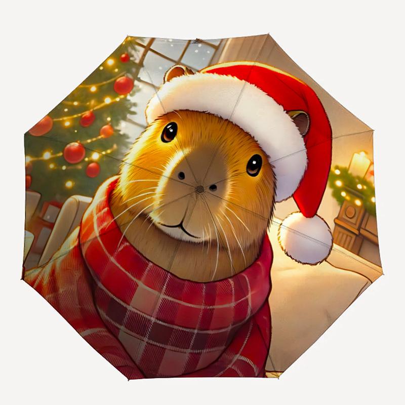 

1pc Christmas Capybara Automatic Umbrella Durable Iron Frame & Plastic Handle, Gift for Men & Women, Sturdy Construction yy250902066