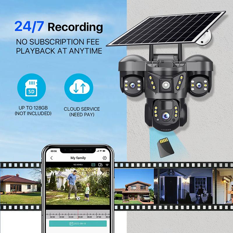Echte Drei-Augen-Solarüberwachungskamera Zuhause Außen Garten 4G/WIFI Drei-Bildschirm-Kamera