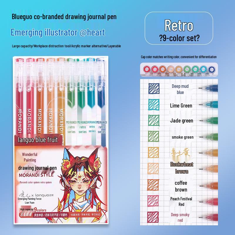 Blue Fruit Morandi 36-Color Gel Pens: Large Capacity Journaling & Drawing Set