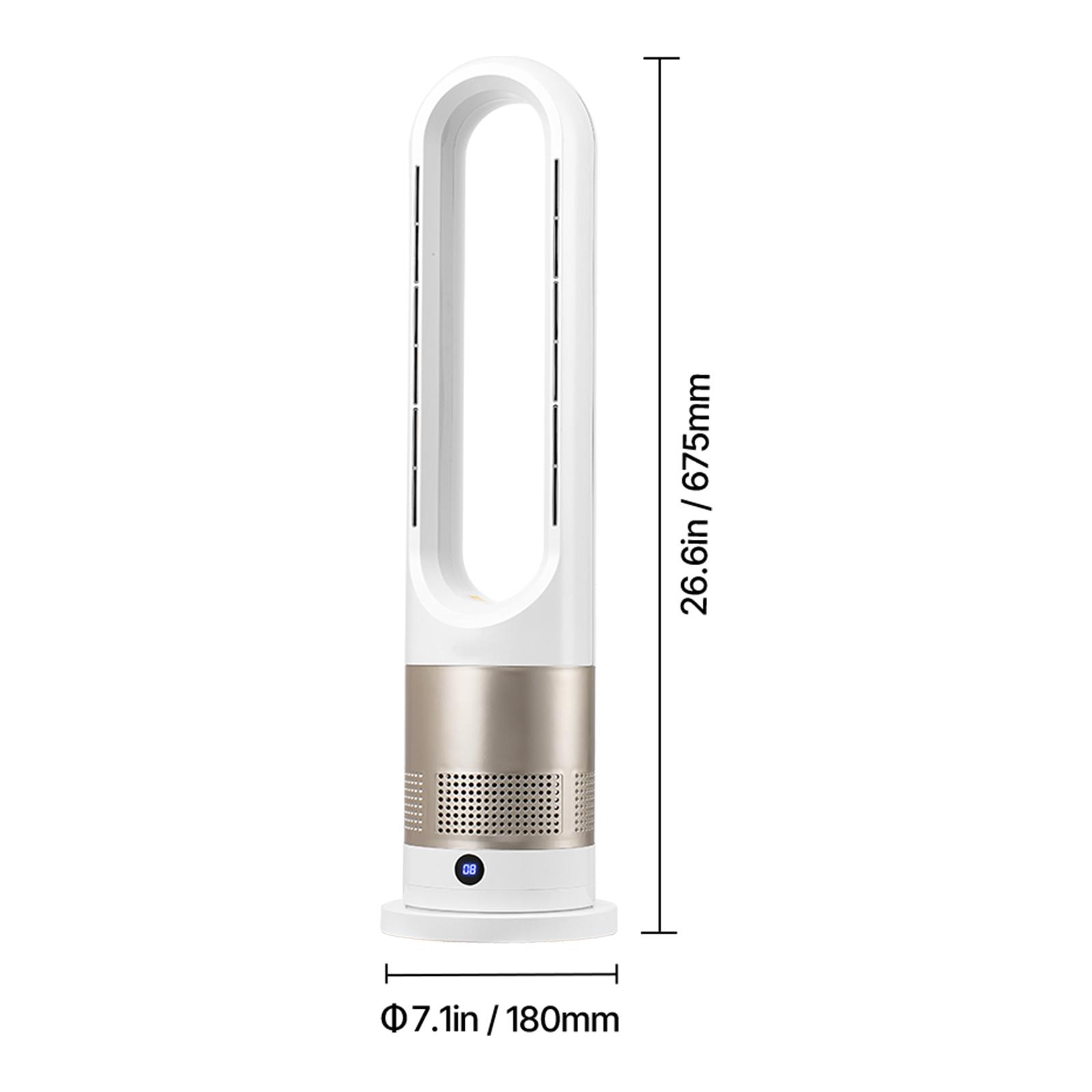 VEVOR Tower Fan Bladeless 15.4ft/s Velocity Floor Blows Cold Air 80° Oscillating 8-Speed Fans 8e Control & Air Purification Mode 26 inch
