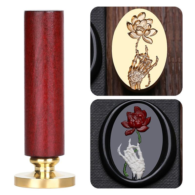 Halloween Seal Cylindrical Red Handle (handle + Brass Seal Head) Fire Lacquer Seal Set Handle Copper Head