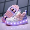 28-36 Children's Plus Size Four-wheel Disassembly Into Flat Sports Shoes LED Mesh Illuminated Sports Shoes Children's Shoes