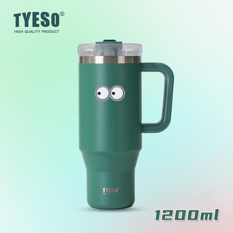 1200ml Tyeso Vacuum With Handle Bottle Stainless Steel Car Mug Straw Thermal Iced Travel Cup Tumbler Hot Cold Water Cup with Eye Sticker