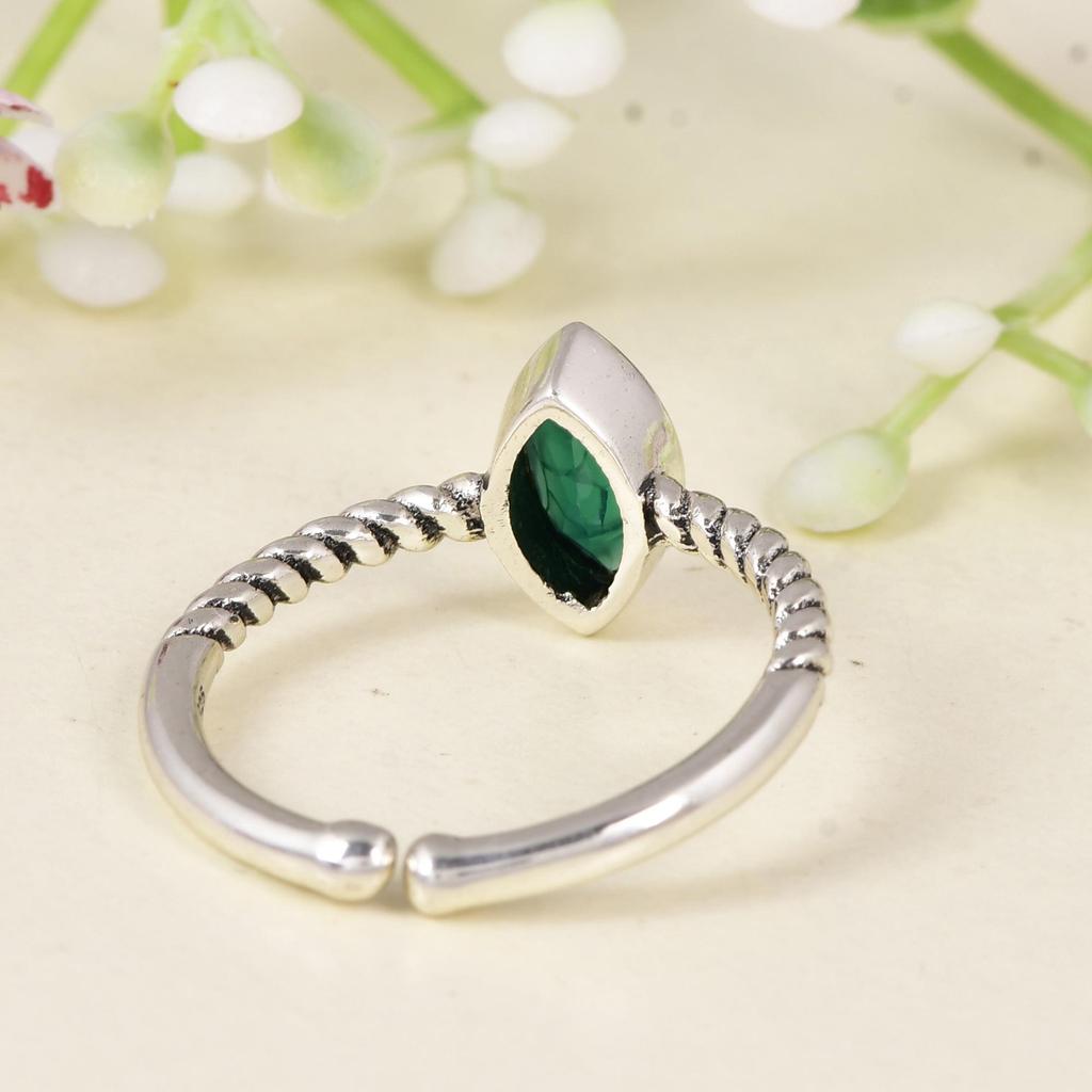 Green Onyx Marquise Ring, 925 Sterling Silver Dainty Ring, Minimalist Handmade Stacking Ring, Gift for Her.
