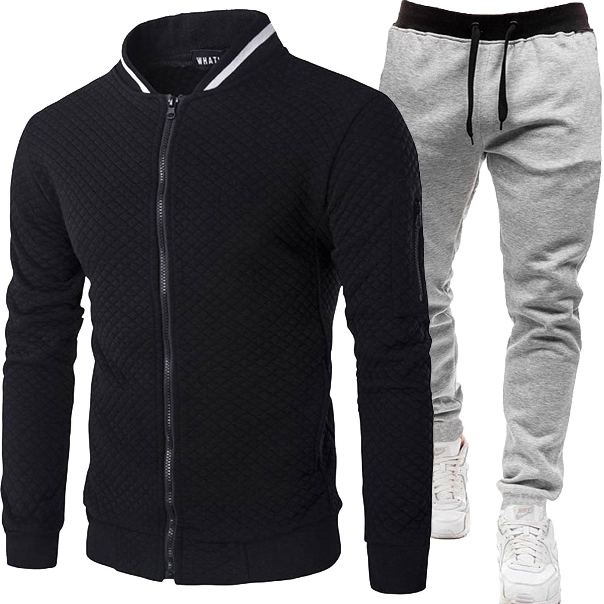 

Color Matching Sweater Suit Men s Casual Suit Hooded Suit L чорний
