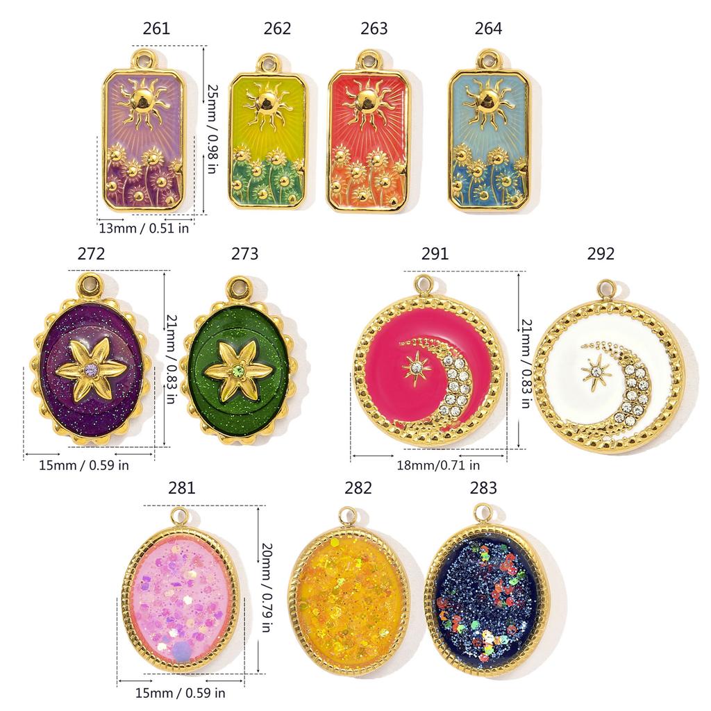 3pcs Elegant Gold Plated Steel Sunflower Necklace Pendant for Women with Enamel Tarot Card and Crescent Star Charm