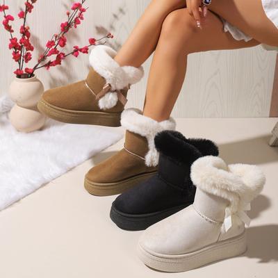 Bottes de Neige à Plateforme à Bord Frangé Grande Taille pour Femmes Hiver Bottines Courtes en Daim Chaudes Doublées en Polaire Coton