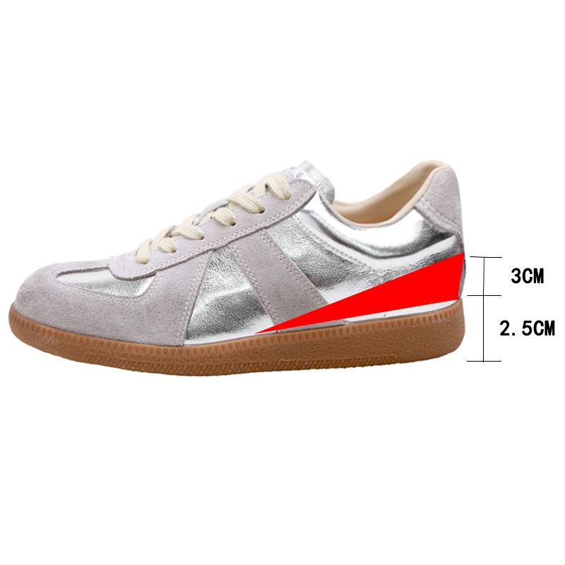 Silver Dexun shoes women's new color matching leather casual shoes inner heightening lace-up flat baseplate shoes Forrest Gump shoes