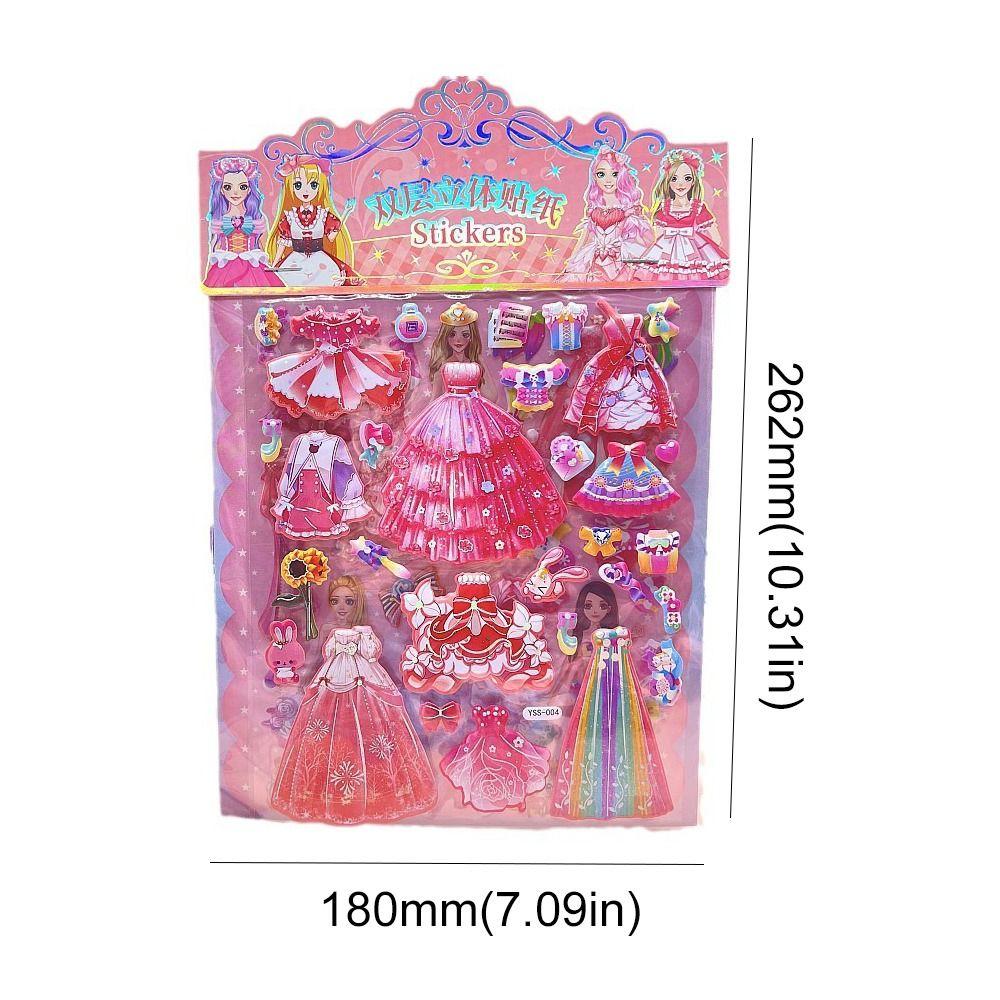 2 Sheets/Bag Decorative Princess Dress Up Sticker Cartoon 3D Puffy Stickers  Children
