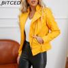 BITCED Spring/Autumn Women's Leather Jacket - Short Fit, Slim-Cut, Lightweight Leather Coat, Biker Style