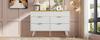Chest of Drawers Sideboard, Amber Glass, 6 Drawers, Tip-Resistant, Tall Cabinet for Bedroom and Living Spaces, 120 X 40 X 76 Cm, White